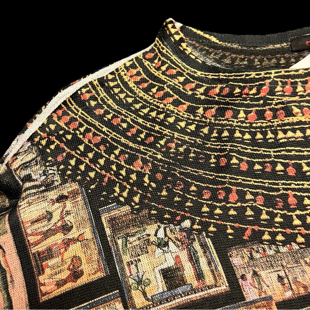 Blush Black/Brown/Beige/Mixed Egyptian Theme Artsy Print Knit Cropped Top - Picture 13 of 16
